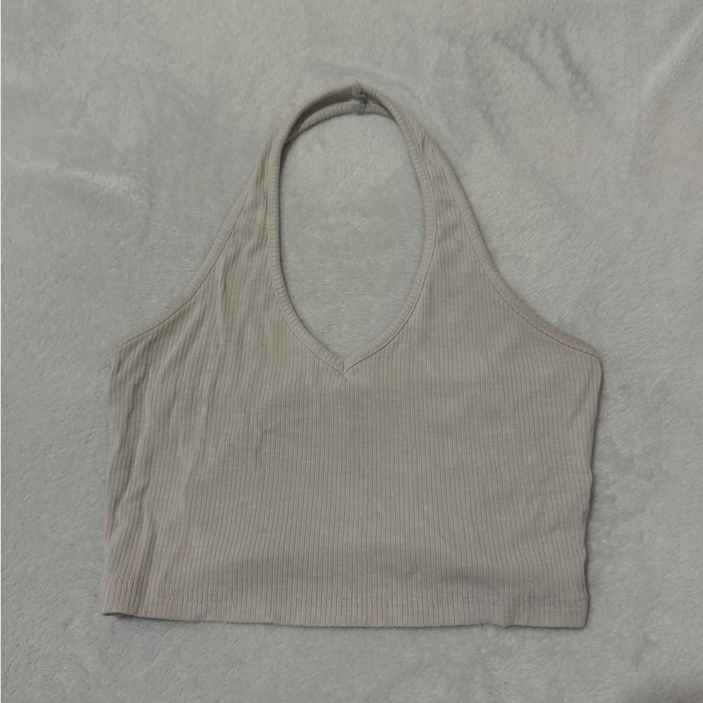 Tilly's Ribbed Halter Crop Top - Taupe